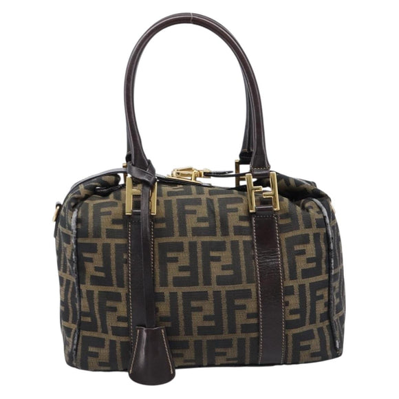 FENDI Zucca Canvas Hand Bag Black Brown Auth 210450