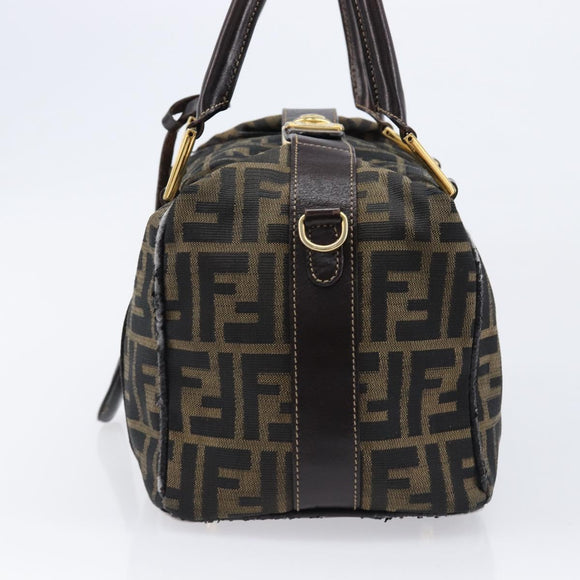 FENDI Zucca Canvas Hand Bag Black Brown Auth 210450