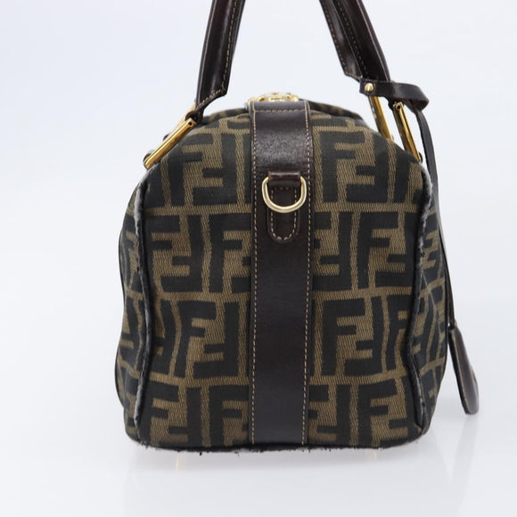 FENDI Zucca Canvas Hand Bag Black Brown Auth 210450