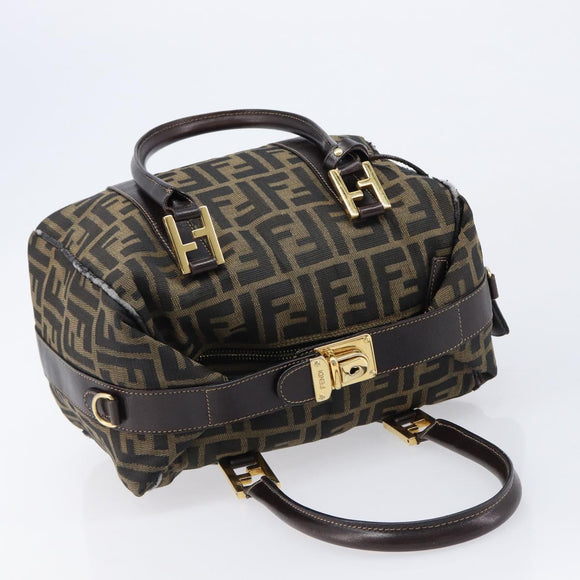FENDI Zucca Canvas Hand Bag Black Brown Auth 210450