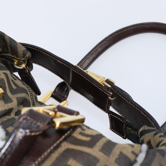 FENDI Zucca Canvas Hand Bag Black Brown Auth 210450