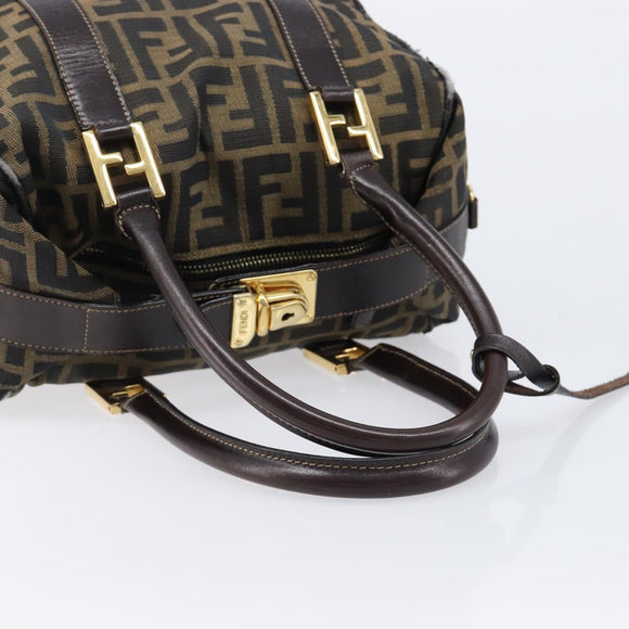 FENDI Zucca Canvas Hand Bag Black Brown Auth 210450