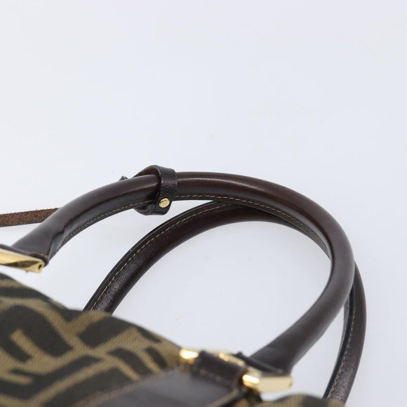 FENDI Zucca Canvas Hand Bag Black Brown Auth 210450
