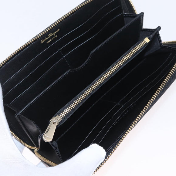 Salvatore Ferragamo Wallet Leather Black Gold Auth 210452M