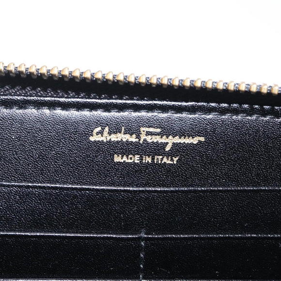 Salvatore Ferragamo Wallet Leather Black Gold Auth 210452M