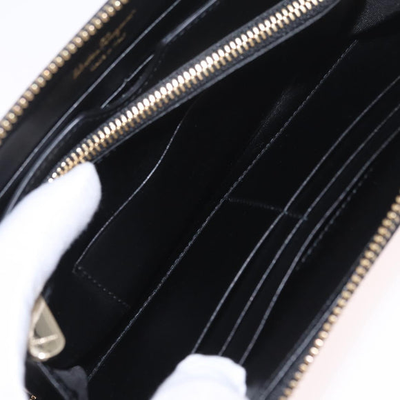 Salvatore Ferragamo Wallet Leather Black Gold Auth 210452M