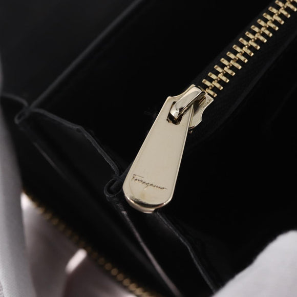 Salvatore Ferragamo Wallet Leather Black Gold Auth 210452M