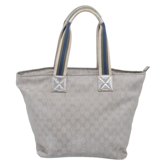GUCCI GG Canvas Tote Bag Silver 131231 Auth 210453