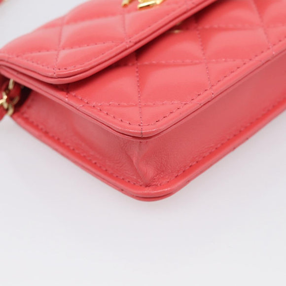 CHANEL Matelasse Chain Wallet Bag Lamb Skin Pink Gold CC Auth 210454SAM