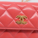 CHANEL Matelasse Chain Wallet Bag Lamb Skin Pink Gold CC Auth 210454SAM-14