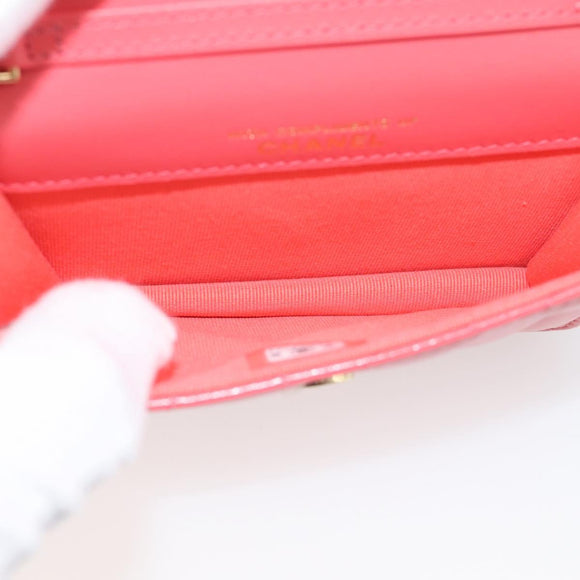 CHANEL Matelasse Chain Wallet Bag Lamb Skin Pink Gold CC Auth 210454SAM