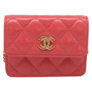 CHANEL Matelasse Chain Wallet Bag Lamb Skin Pink Gold CC Auth 210454SAM-2