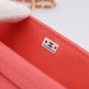 CHANEL Matelasse Chain Wallet Bag Lamb Skin Pink Gold CC Auth 210454SAM-22