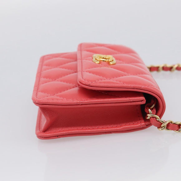 CHANEL Matelasse Chain Wallet Bag Lamb Skin Pink Gold CC Auth 210454SAM