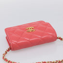 CHANEL Matelasse Chain Wallet Bag Lamb Skin Pink Gold CC Auth 210454SAM-6