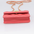 CHANEL Matelasse Chain Wallet Bag Lamb Skin Pink Gold CC Auth 210454SAM-9