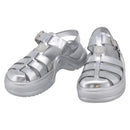 LOUIS VUITTON Sandals Leather 37 Silver LV Auth 210460M-1