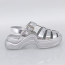 LOUIS VUITTON Sandals Leather 37 Silver LV Auth 210460M-17
