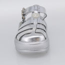 LOUIS VUITTON Sandals Leather 37 Silver LV Auth 210460M-18