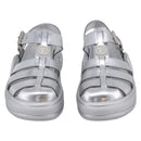 LOUIS VUITTON Sandals Leather 37 Silver LV Auth 210460M-2