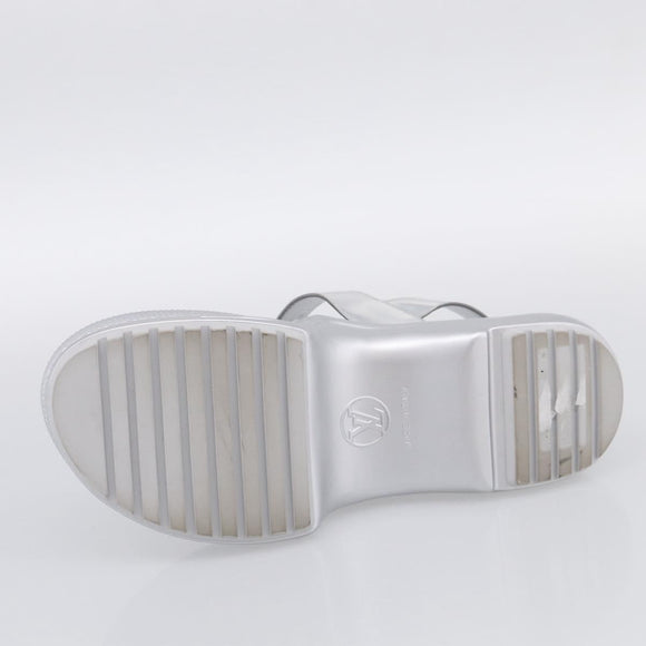 LOUIS VUITTON Sandals Leather 37 Silver LV Auth 210460M