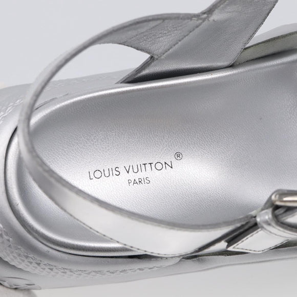 LOUIS VUITTON Sandals Leather 37 Silver LV Auth 210460M