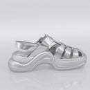 LOUIS VUITTON Sandals Leather 37 Silver LV Auth 210460M-4