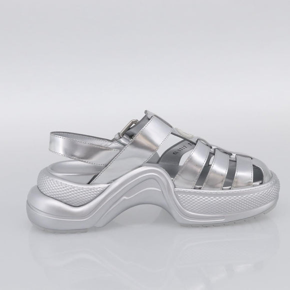 LOUIS VUITTON Sandals Leather 37 Silver LV Auth 210460M