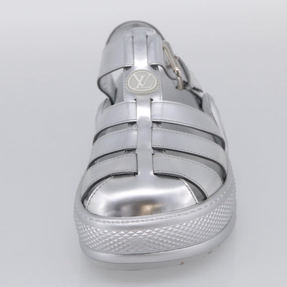 LOUIS VUITTON Sandals Leather 37 Silver LV Auth 210460M