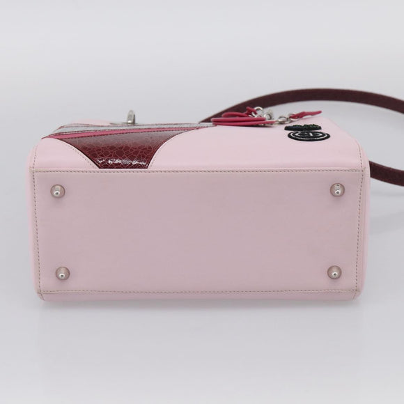 Christian Dior Lady Dior Medium Hand Bag Leather 2way Pink Silver Auth 210471SAM