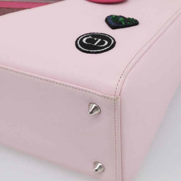 Christian Dior Lady Dior Medium Hand Bag Leather 2way Pink Silver Auth 210471SAM