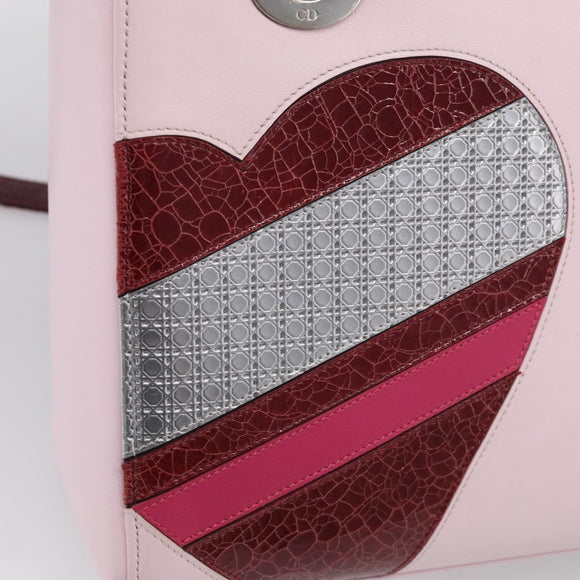Christian Dior Lady Dior Medium Hand Bag Leather 2way Pink Silver Auth 210471SAM