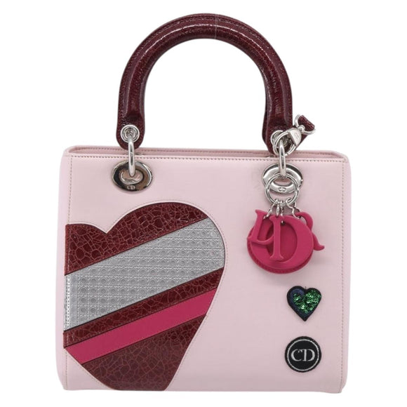 Christian Dior Lady Dior Medium Hand Bag Leather 2way Pink Silver Auth 210471SAM