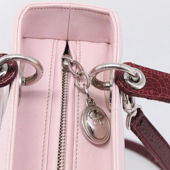 Christian Dior Lady Dior Medium Hand Bag Leather 2way Pink Silver Auth 210471SAM