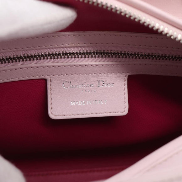 Christian Dior Lady Dior Medium Hand Bag Leather 2way Pink Silver Auth 210471SAM