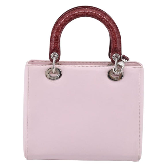 Christian Dior Lady Dior Medium Hand Bag Leather 2way Pink Silver Auth 210471SAM