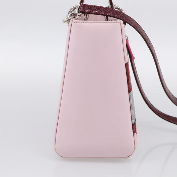 Christian Dior Lady Dior Medium Hand Bag Leather 2way Pink Silver Auth 210471SAM