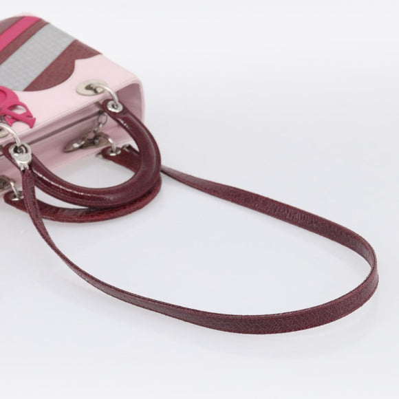 Christian Dior Lady Dior Medium Hand Bag Leather 2way Pink Silver Auth 210471SAM