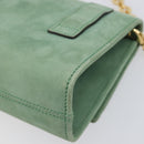 Salvatore Ferragamo Chain Shoulder Bag Suede Green Gold Auth 210472A-12