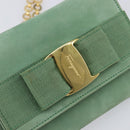 Salvatore Ferragamo Chain Shoulder Bag Suede Green Gold Auth 210472A-14