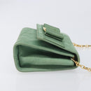 Salvatore Ferragamo Chain Shoulder Bag Suede Green Gold Auth 210472A-4