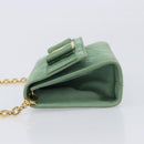 Salvatore Ferragamo Chain Shoulder Bag Suede Green Gold Auth 210472A-5