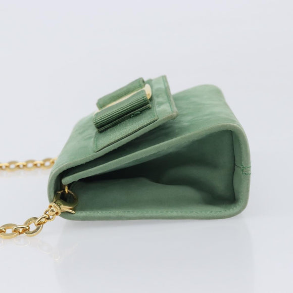 Salvatore Ferragamo Chain Shoulder Bag Suede Green Gold Auth 210472A