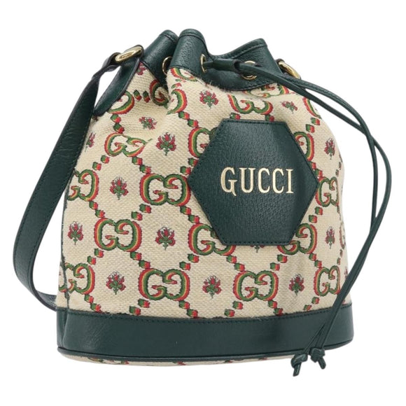 GUCCI 100th Anniversary Shoulder Bag Canvas Green Gold Tone 676682 Auth 210482V