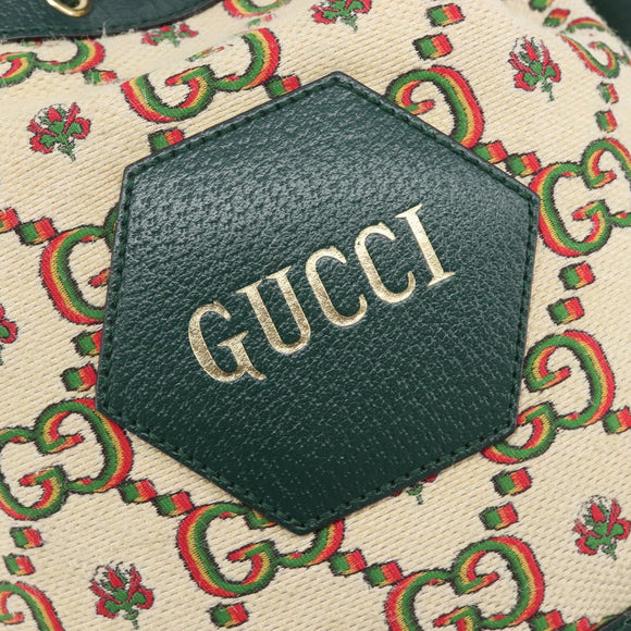 GUCCI 100th Anniversary Shoulder Bag Canvas Green Gold Tone 676682 Auth 210482V