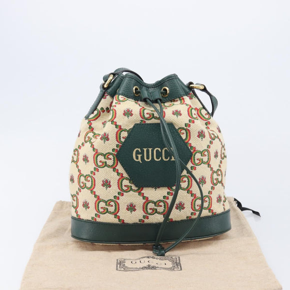 GUCCI 100th Anniversary Shoulder Bag Canvas Green Gold Tone 676682 Auth 210482V