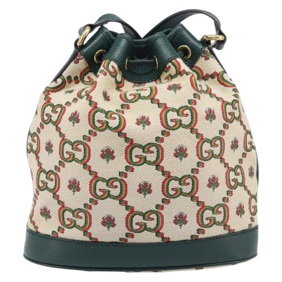GUCCI 100th Anniversary Shoulder Bag Canvas Green Gold Tone 676682 Auth 210482V