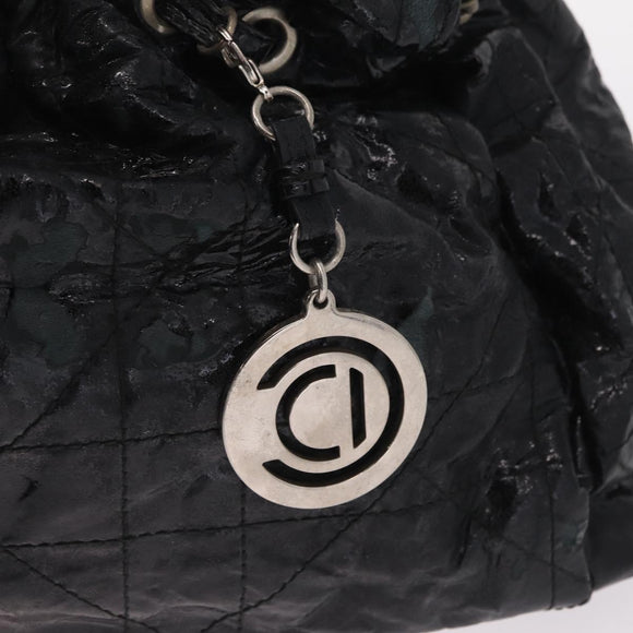 Christian Dior Canage Shoulder Bag Patent Leather Black Silver Auth 210486