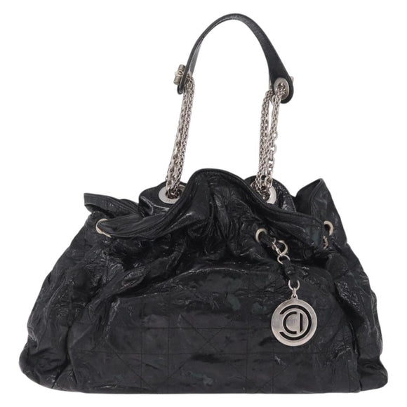 Christian Dior Canage Shoulder Bag Patent Leather Black Silver Auth 210486