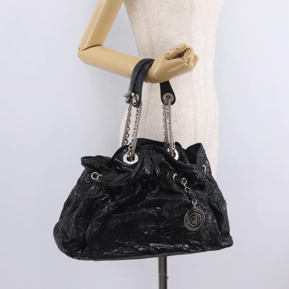 Christian Dior Canage Shoulder Bag Patent Leather Black Silver Auth 210486